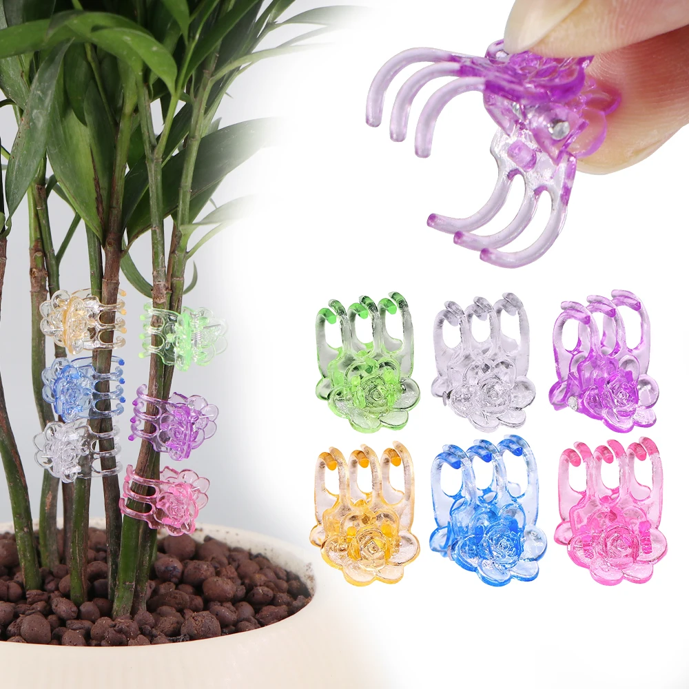 

20-500pcs 6-color 6-Claw Plastic Plant Clips Orchid Flower Support Clamp Clasp Tied Bundle Branch Climbing Vine Stem Garden Tool