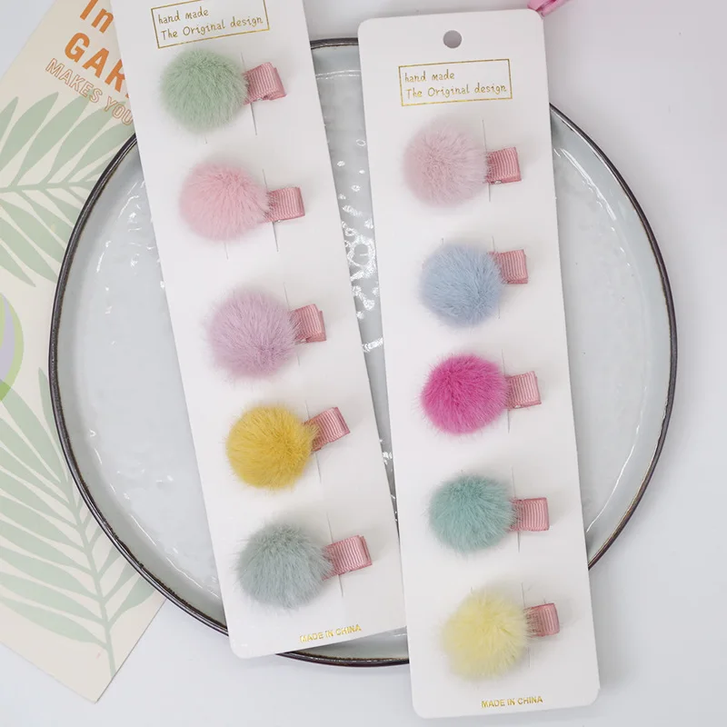 5Pcs/Set Pompom Baby Hair Clips Colorful Plush Ball Kids Hairpins Princess Girl Barrettes Children Headwear Photo Props BB Clip 4