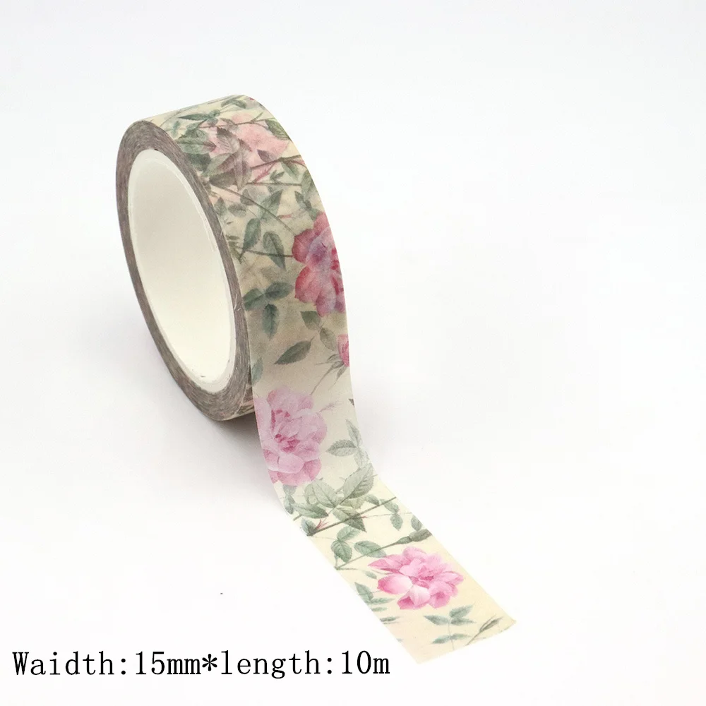 1Pc 15Mm * 10M Vintage Bloemen Washi Tape Diy Scrapbooking Papier Fotoalbum Zelfklevende Briefpapier Plakband Stickers