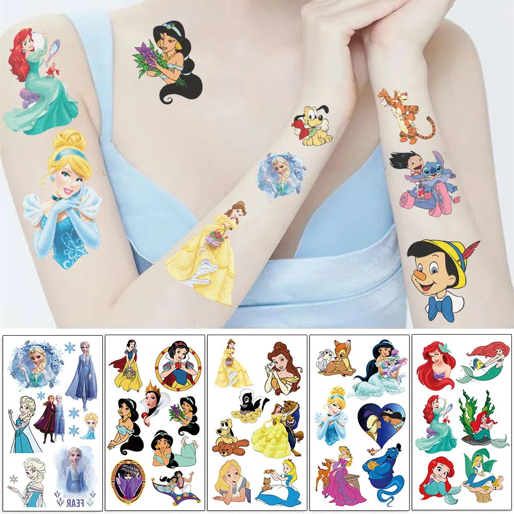 10Pcs/set New Disney Princess Frozen Temporary Tattoo Sticker Cute Stitch  Mickey Waterproof Tattoo For Funny Birthday Party Gift - AliExpress, image size:1000x1000