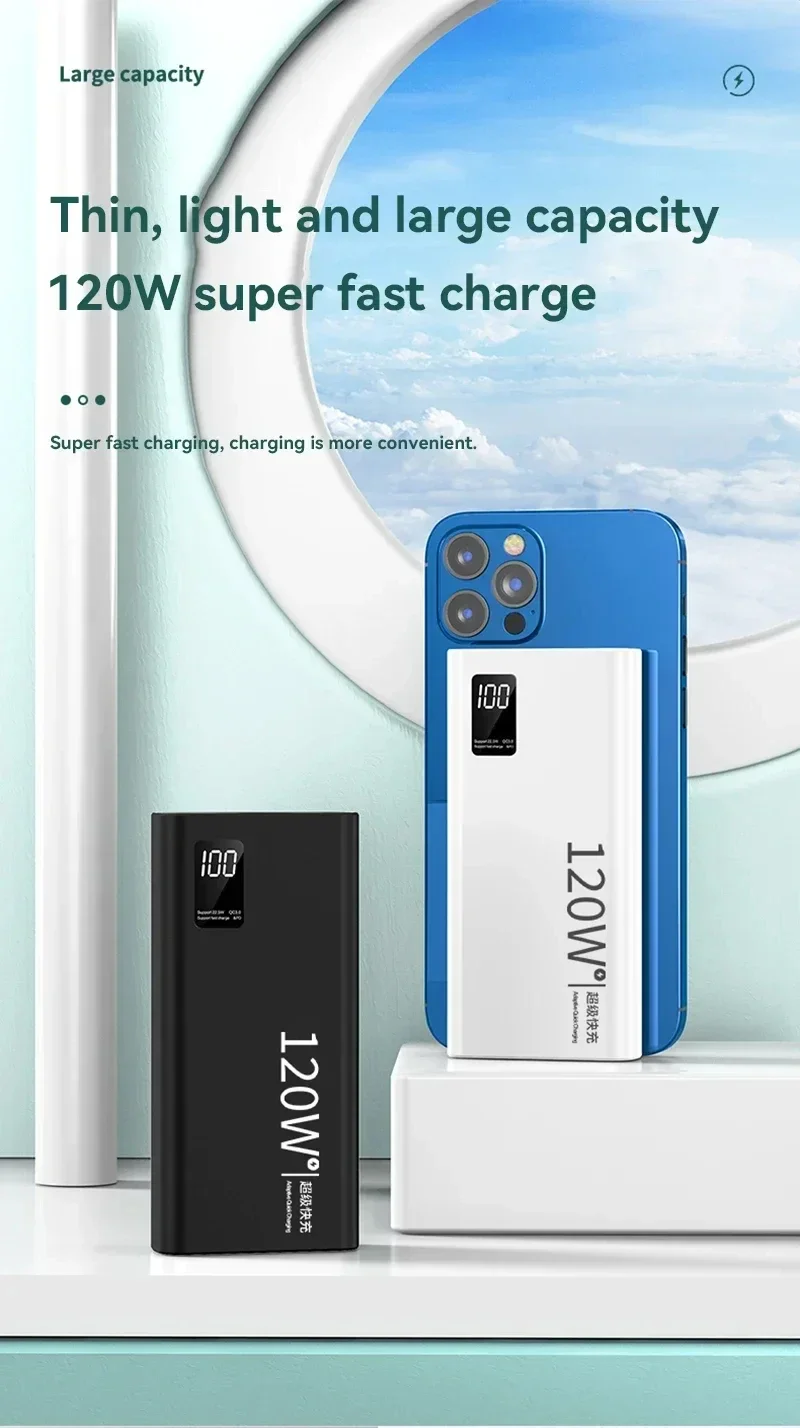 120W Power Bank 50000mAh High Capacity Fast Charging Powerbank Portable Battery Charger For iPhone Samsung Huawei Hot