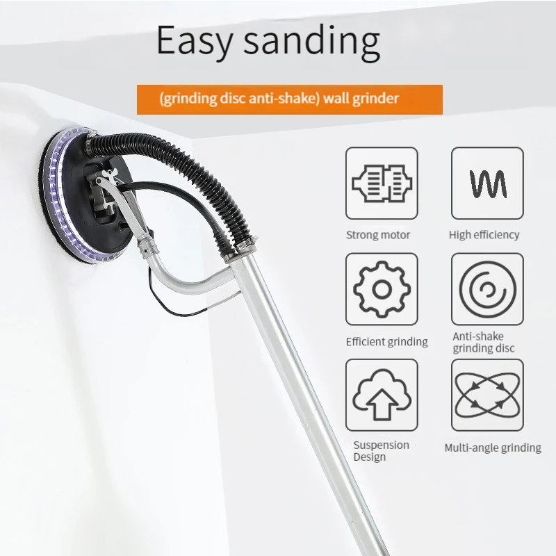 Electric Wall Polishing Grinding Machine Drywall Sander Long Rod Putty Sander Wall Polisher LED Light