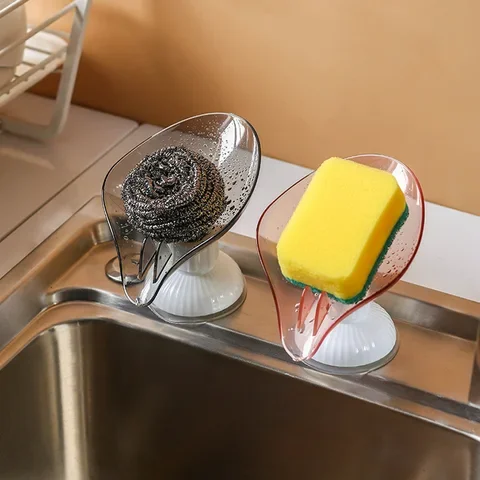 

Leaf Shape Punch-free Soap Box Drain Soap Holder Rack Suction Cup Rotatable Multifunction Kitchen Bathroom Supplies Gadgets