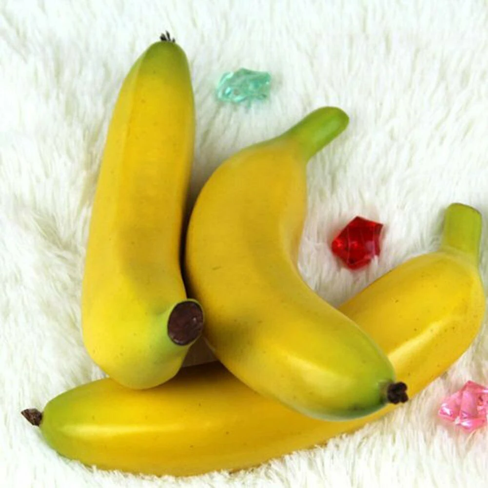 Artificial Bananas Decorative Plastic Fake Fruit Realistic Display Yellow 19.5*3.5cm Decorative Fruit & Vegetables artificial fruits and vegetables 2pcs 20cm