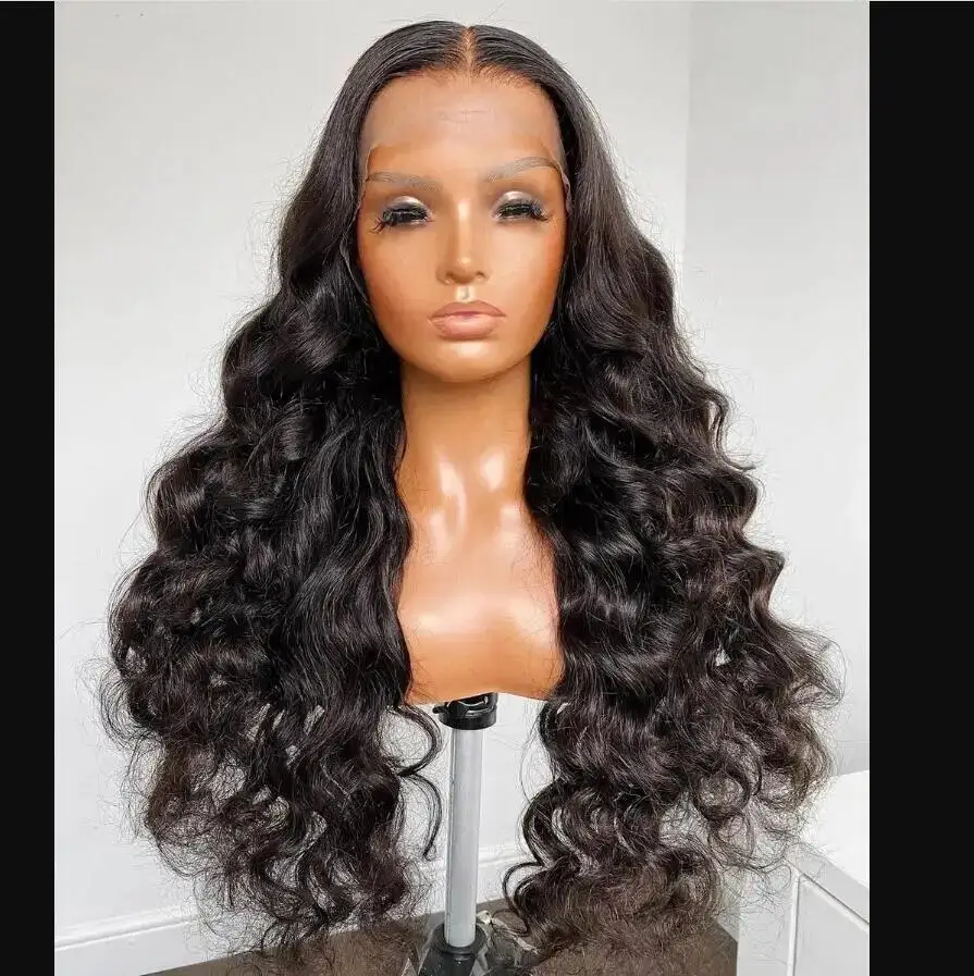 

Deep Wave 26Inch 180%Density Long Natural Black Lace Front Wig For Women With Baby Hair Heat Resistant Glueless Daily Fashion