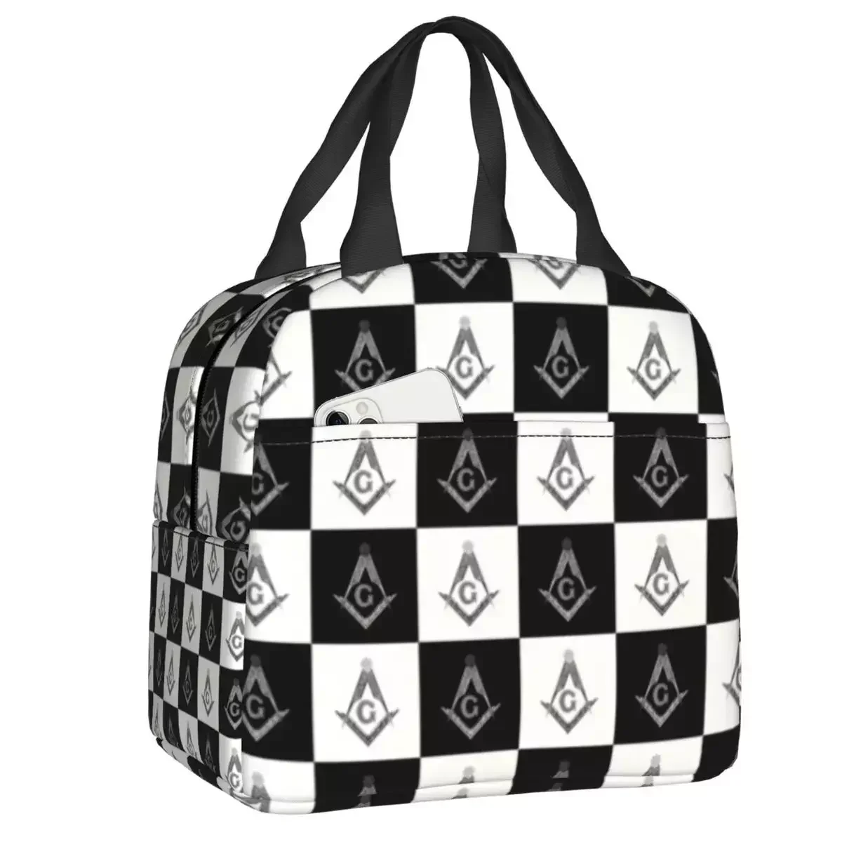 

Сумка для ланча Freemason с узором в клетку, изолированная, для работы, школы, перезаряжаемый термоохладитель, для женщин и детей