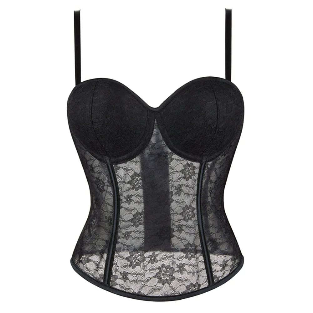 Woman Black Mesh Suspenders Breathable with Cup Black Floral Women's Breathable Corselet Woman Sexy Body Shapewear Lingerie