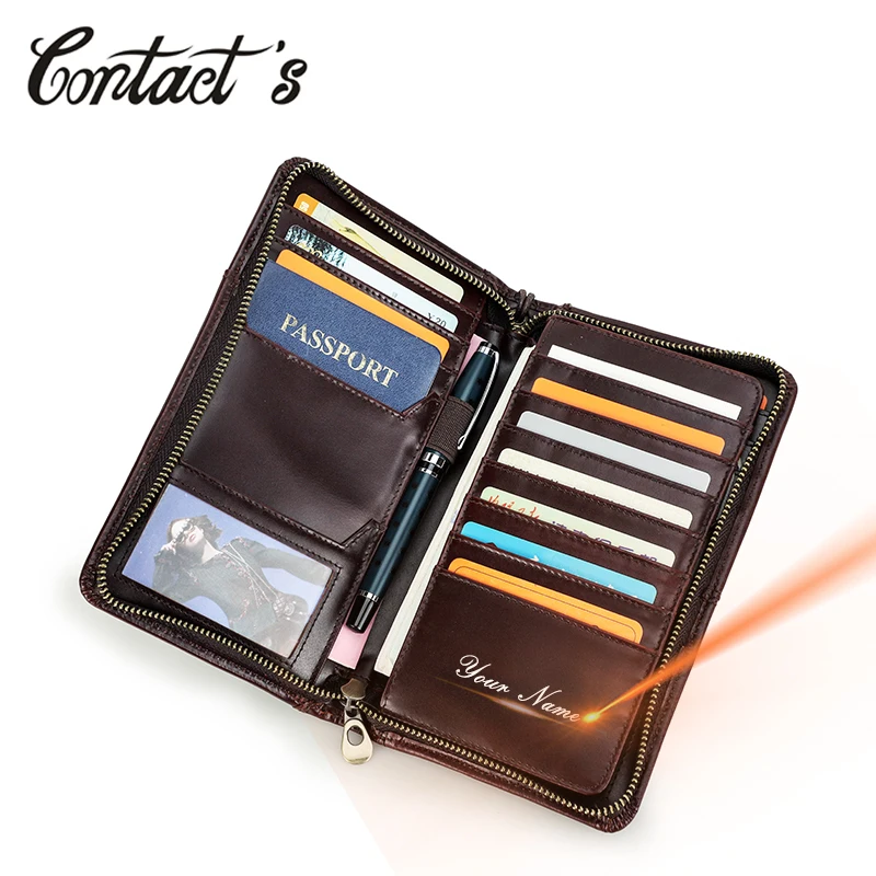 

Travel Passport Cover Genuine Leather Men Clutch Wallet Passport Holder with Pen Slot Casual Card Bag Organizer Zipper Handbag