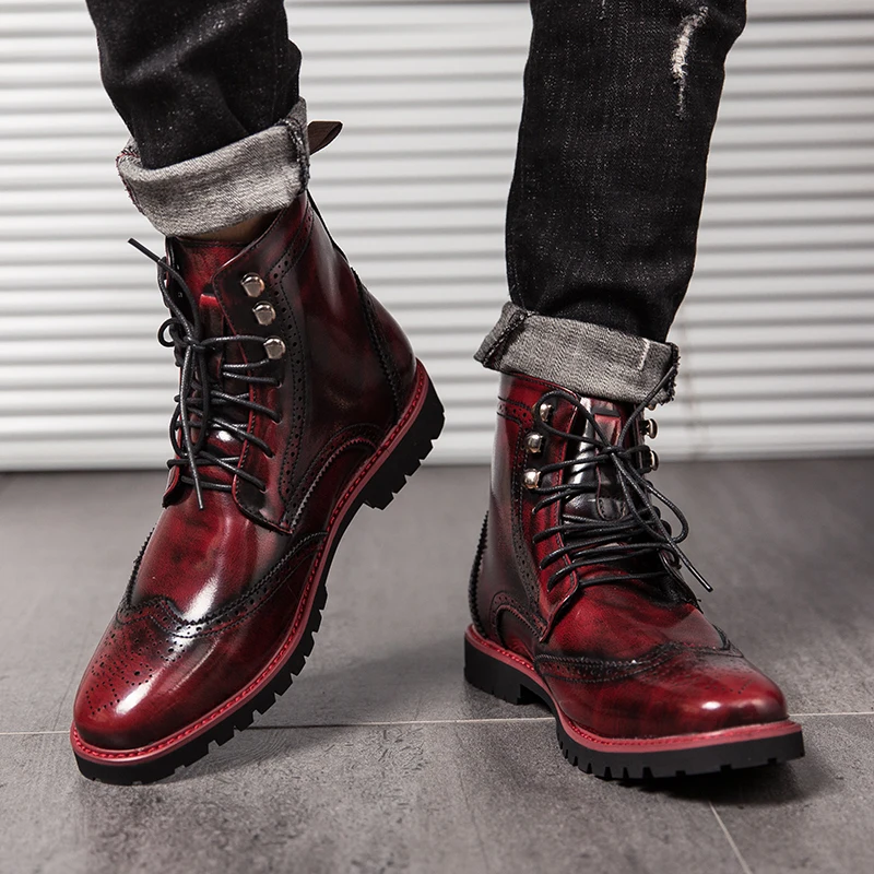 Men Boots Retro Personality Comfy Lace-up Leather Fashion Shoes Man Durable Outsole Casual Boots Size 38-48 leather boots,mens leather boots,motorcycle leather boots