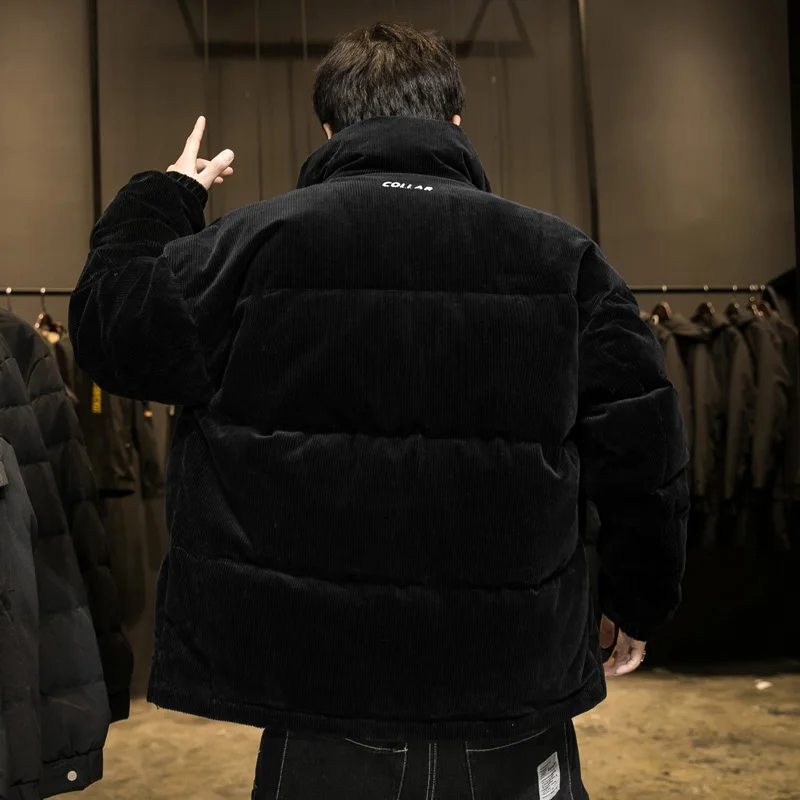 New Winter Down Jacket Men's Retro Corduroy Thick Warm 90% White Duck Down Coat Casual Stand-up Collar Windproof Puffer Jacket