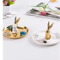Exquisite European Style Ceramic Animal Bowls/Plates/Trays for Jewelry Storage with Golden Horse and Rabbit Design 2