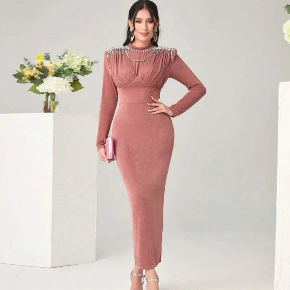 

Mignon Satin Mermaid Scoop Neckline Sequins Prom Gown Ruffle Tea-length Formal Elegant Evening Party Dress for Women 2023