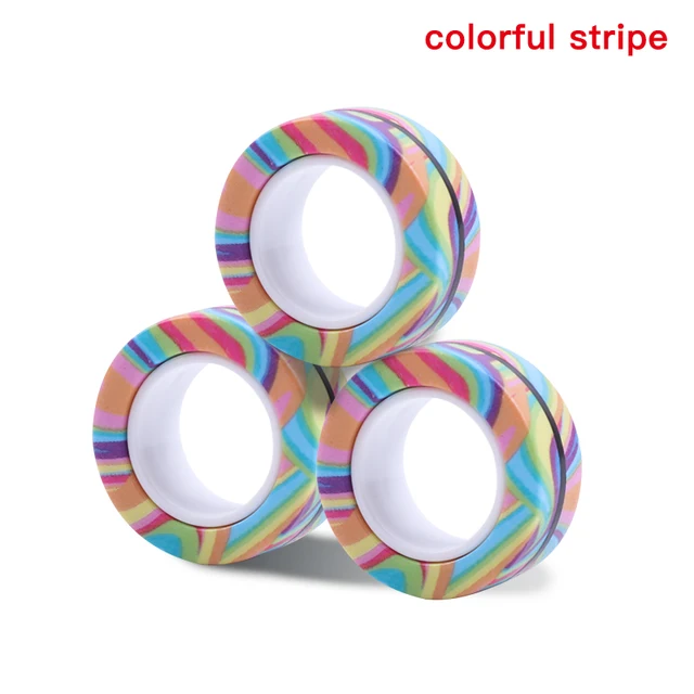 3pcs Magnetic Rings Unzip AntiStress Ring Spinner Magnetic Spinner Magic Ring Tool Bracelet For Children and Adult 3pcs-colorful stripe