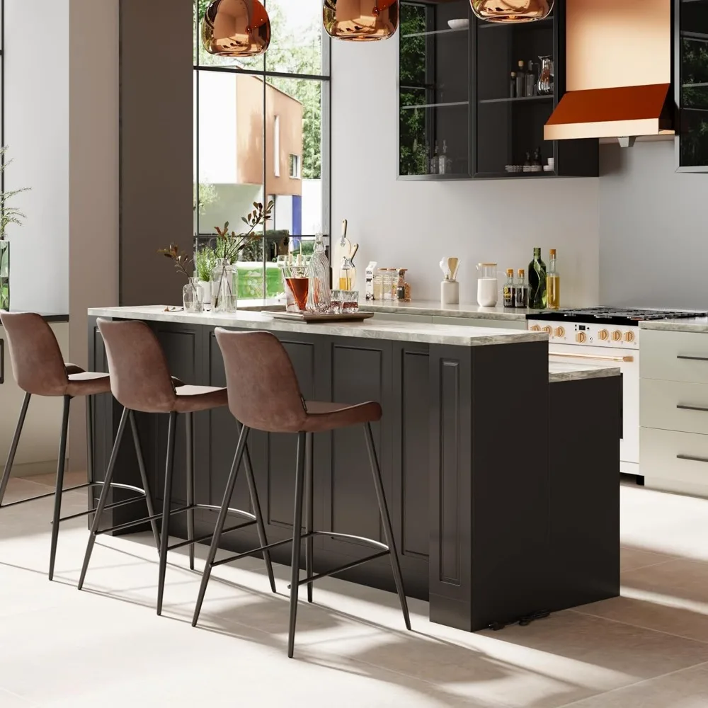 94.5" W Stationary Kitchen Island Storage Cabinet with Built-in Power Outlet, Adjustable Shelves & 3 Drawers for Dining Room 4