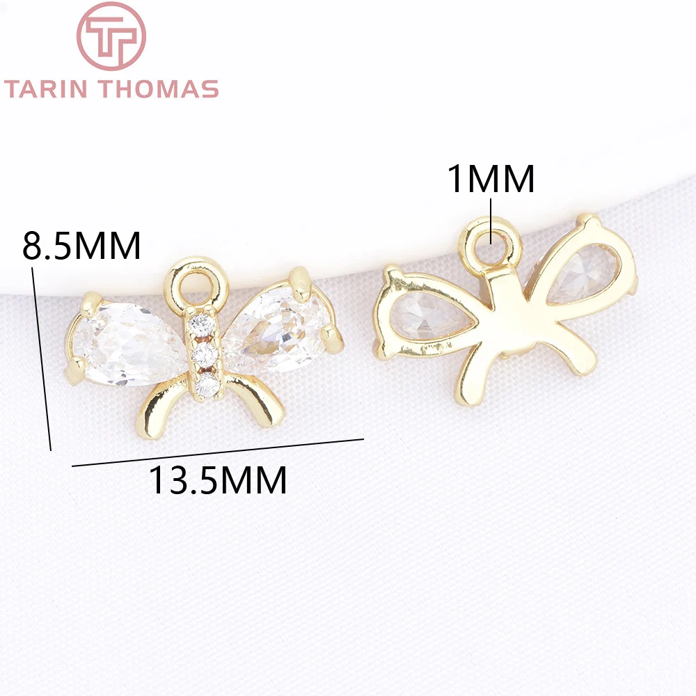 (10089) 6PCS 13.5x8.5MM 18K 골드 컬러 황동 지르콘 Bowknot 모양의 펜던트 고품질 DIY 쥬얼리 결과 만들기