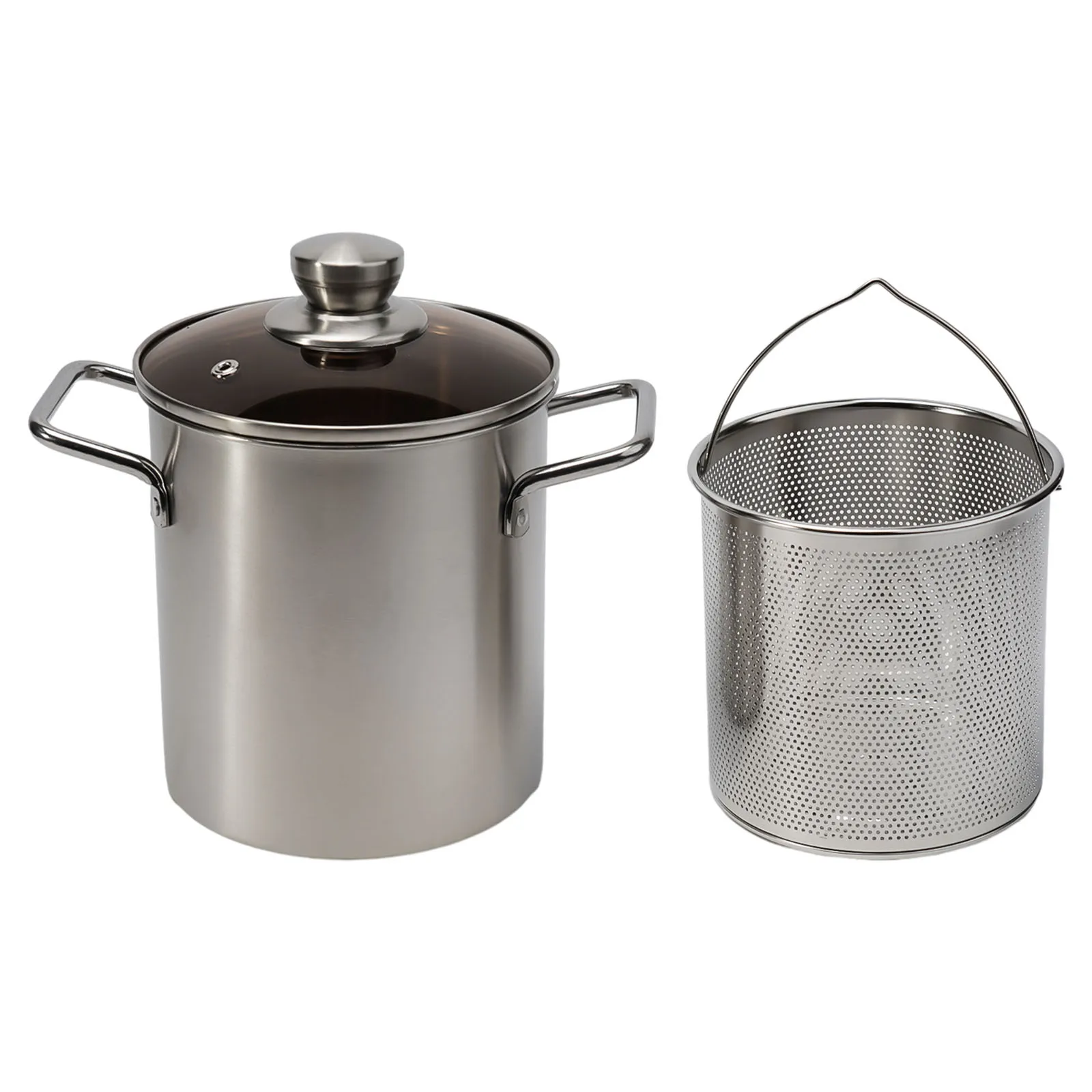 

1Pc Silver Stainless Steel Frying Pot With Basket Multipurpose Deep Frying Pot Milk Pot Soup Pot Kitchen Supplies Cooker