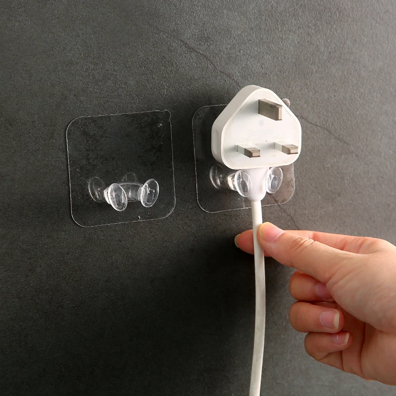 Power Plug Bracket 20/40PCS Hook Tidy Hanging Rack PVC Wall Hook Strong Adhesion Seamless Transparent Waterproof Kitchen Bathroo