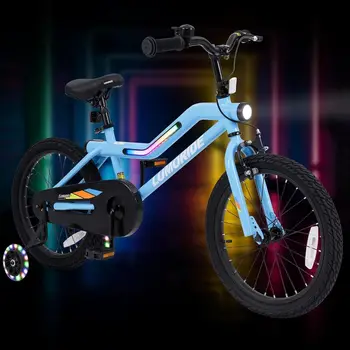 22406-784c47.jpg 16-18 Inch Kids Bike with LED Lights, Training Wheels, Adjustable Seat & Handlebar, Kickstand