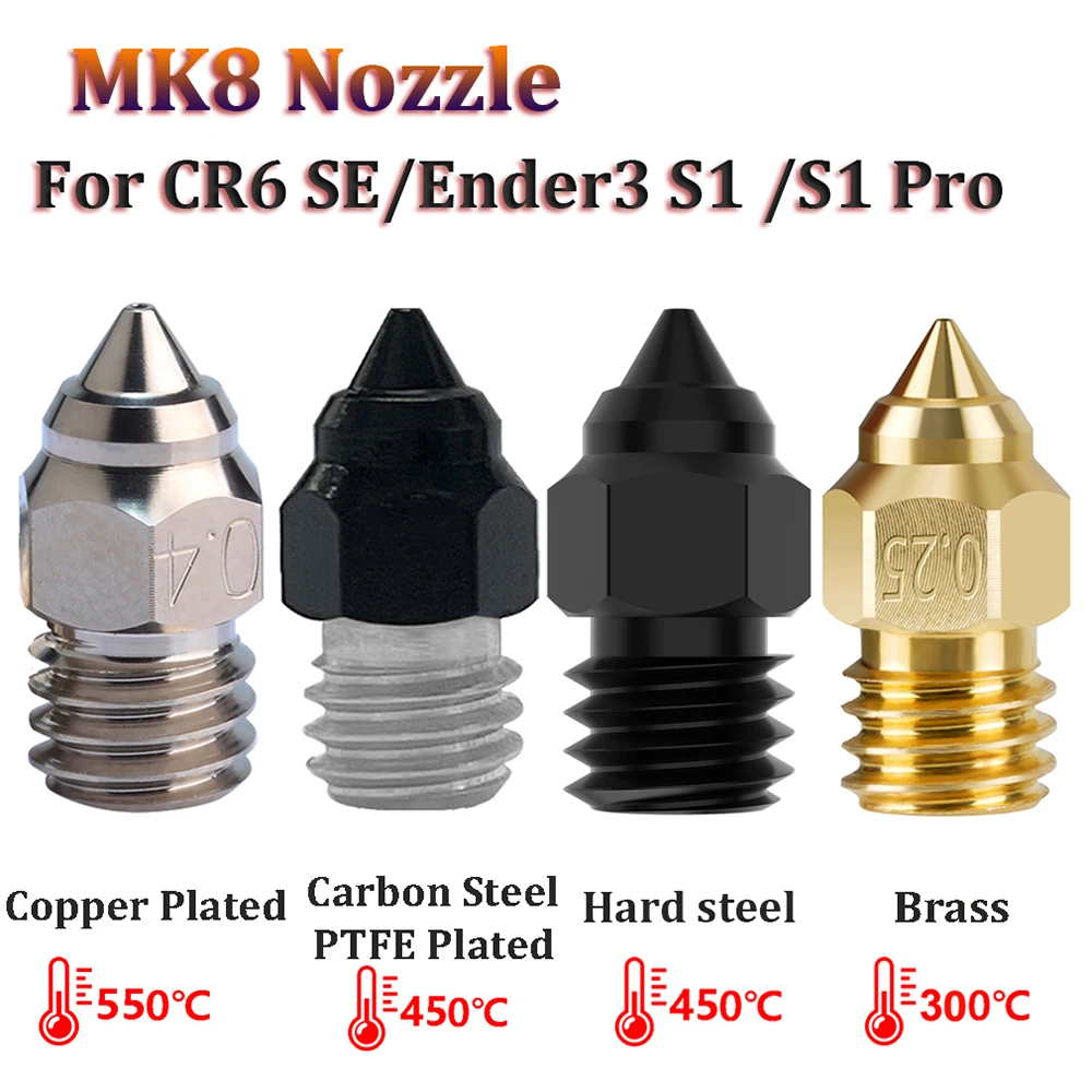 

2pcs CR-6 SE Nozzle MK8 Copper Plated PTFE Nozzles 3D Printer Part M6 Ender-3 S1 Hard Steel Nozzle For CR6 SE Ender 3 S1 Ender 5