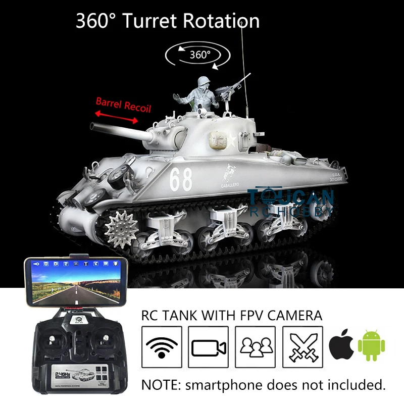 Henglong Upgraded Ver 1/16 Snow 7.0 M4A3 Sherman RC Tank 3898 Metal Tracks Barrel Recoil Battle against BBs Airsoft TH17693-SMT7 2