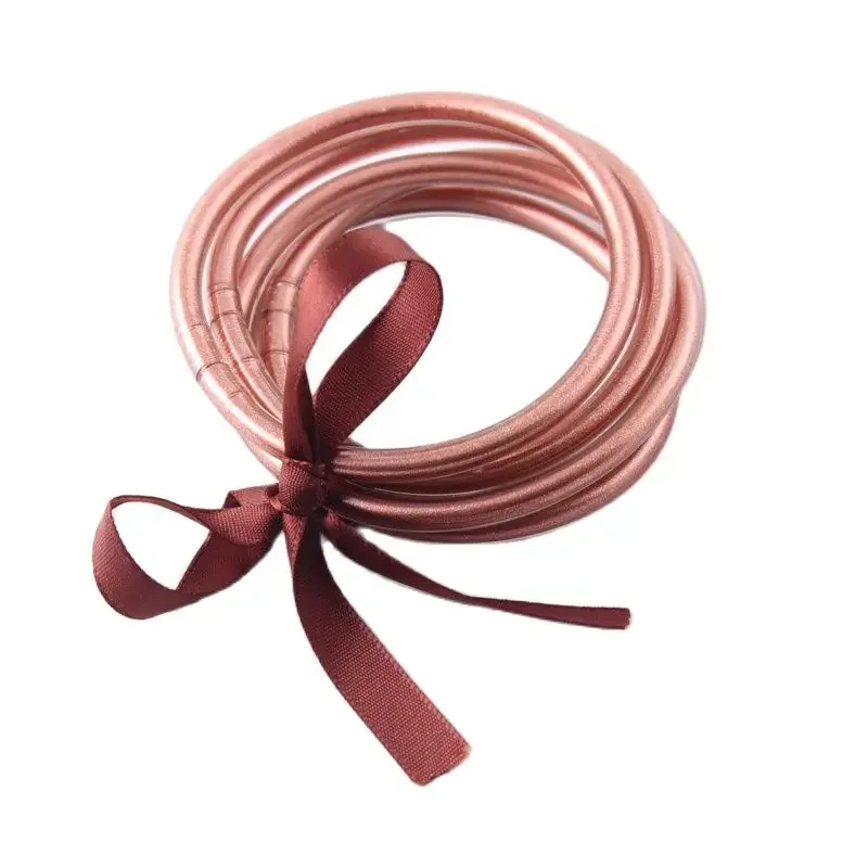 Bangle Bracelet Light Gold Color Buddhist Rush Tibetan Buddha Temple Lucky Symbol Silicone 5pcs/lot For Women Girls