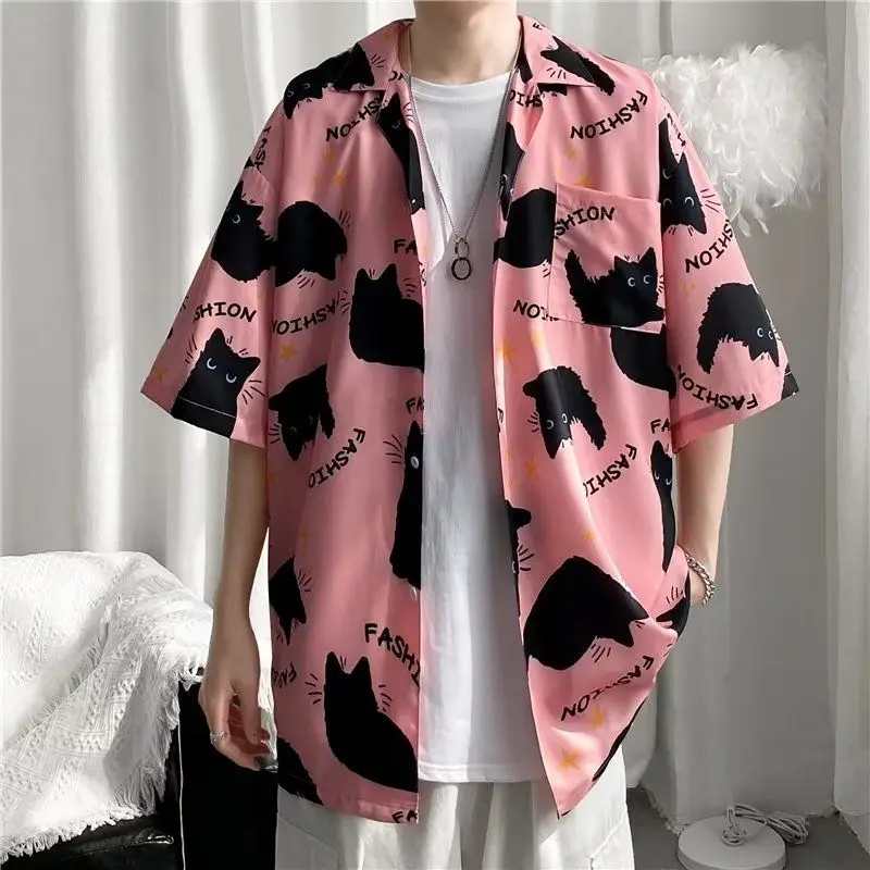 New short-sleeved shirts for men, trendy summer style printed inch shirts for men, casual loose, iron-free half-sleeved shirts