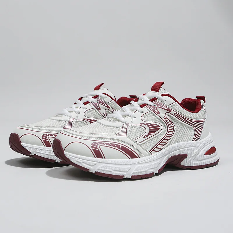 Spring and Autumn New Thick Sole Shallow Mouth Breathable Lace-up Match Color Sneakers Fashion Comfortable Casual Women's Shoes