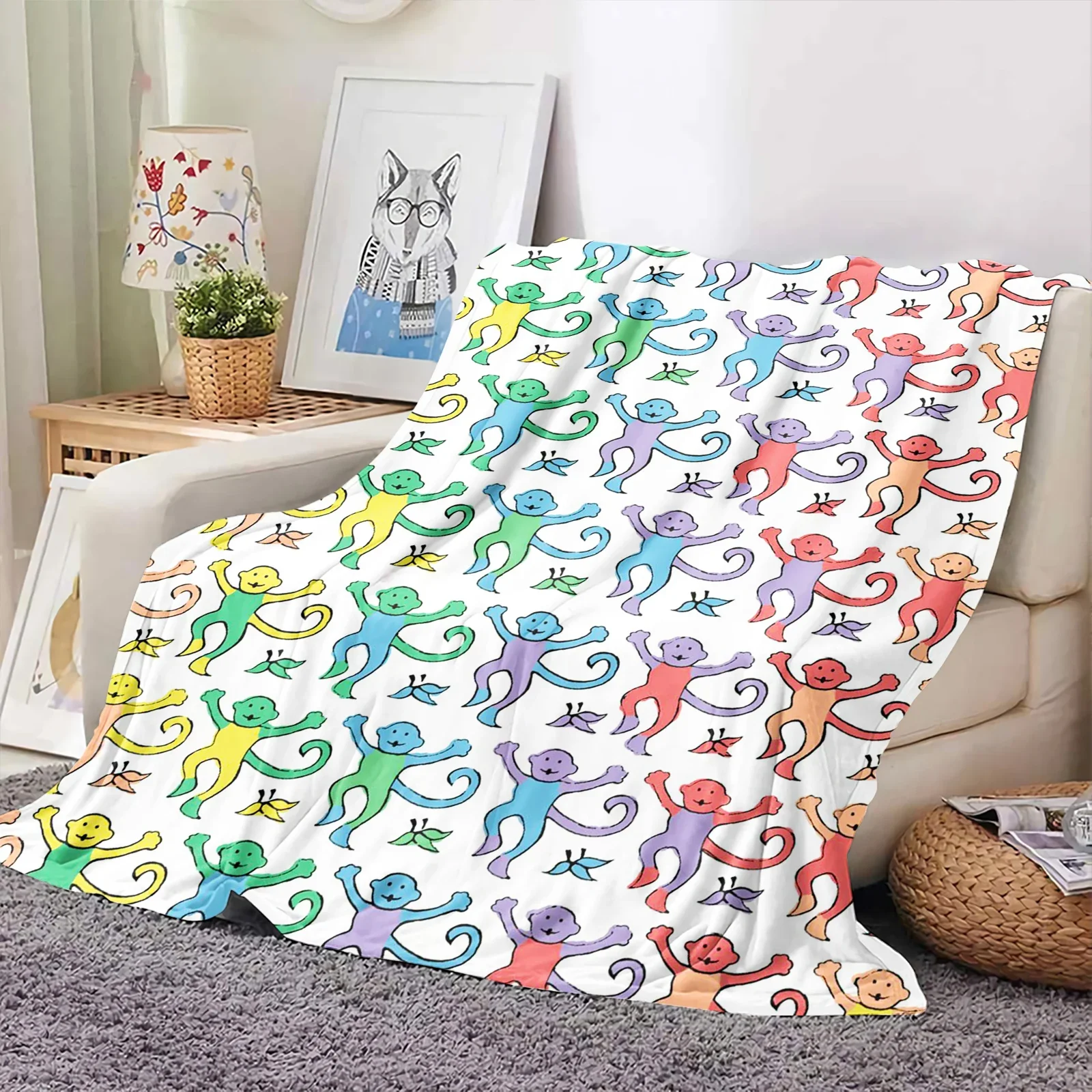 CLOOCL-Roller-Rabbit-Blankets-Colorful-Gradient-Funny-Monkeys-Flannel ...