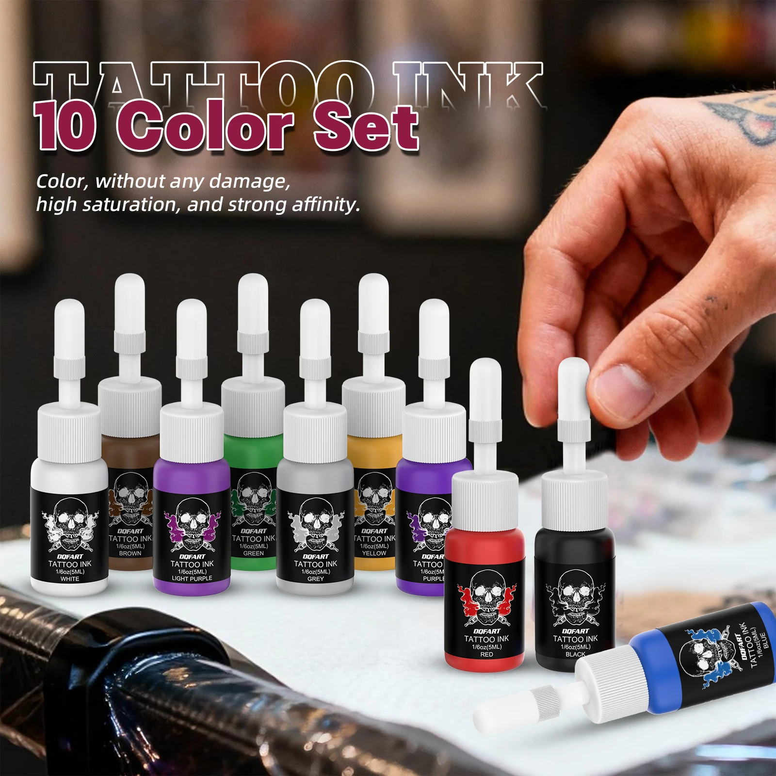 DQFART Tattoo Kit With 10Pcs 5ml Tattoo Ink 20Pcs Tattoo Ink Cups 10Pcs Tattoo Transfer Paper Tattoo Supplies Tattoo Accessories - 6