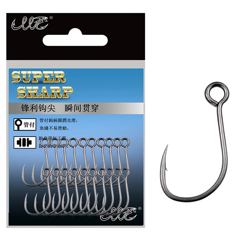 Premium Big Eye Single Fishing Hooks Set - Versatile Sizes for Live Bait and Hardbait Fishing