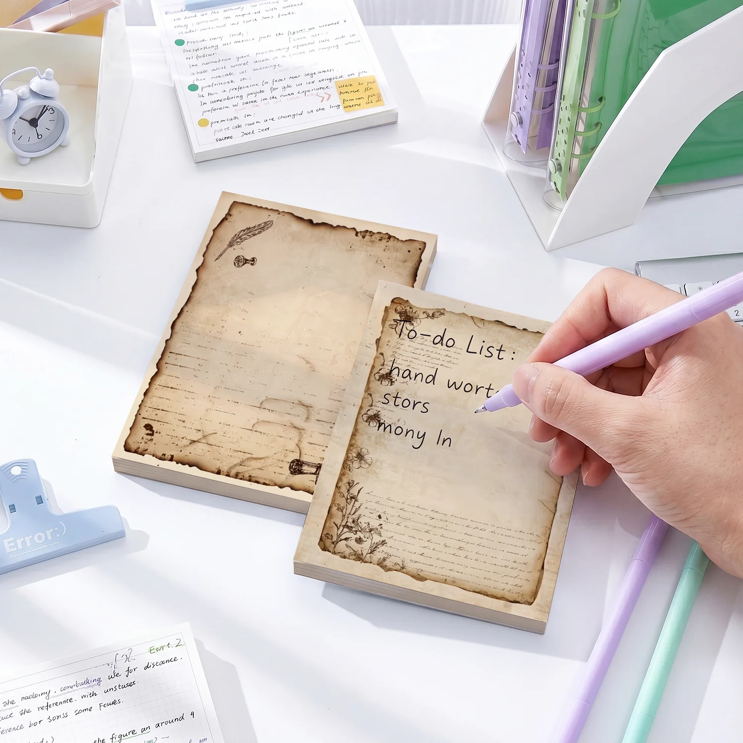 2 pcs Vintage Style Sticky Notes, 100 Sheets Total, 100 x 70 mm / 3.93 x 2.75 Inch, Self-Adhesive Reminder Notes for Office - 3