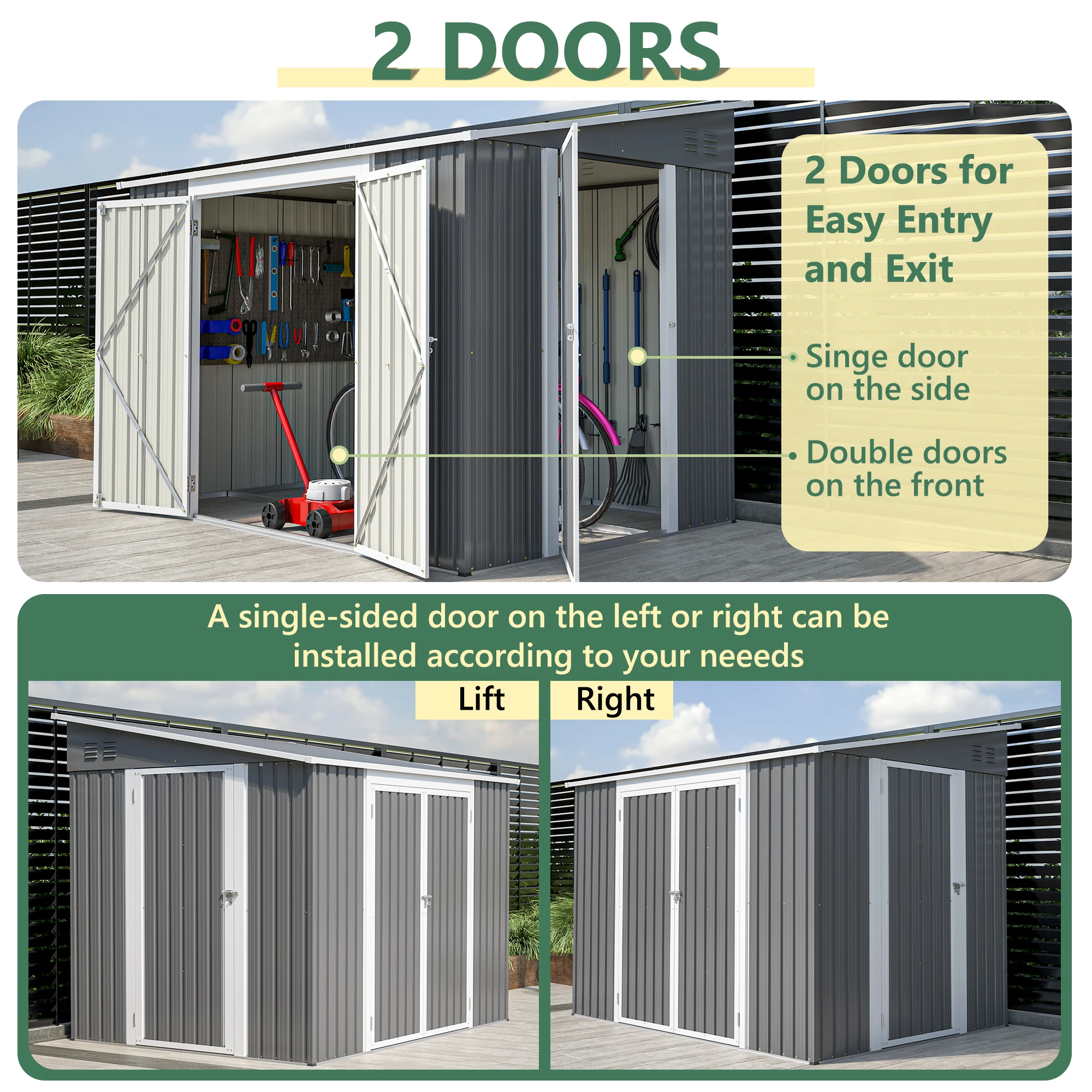 6 x 8 FT Metal Outdoor Storage Shed, Garden Tool Storage House with 2 Lockable Door 3
