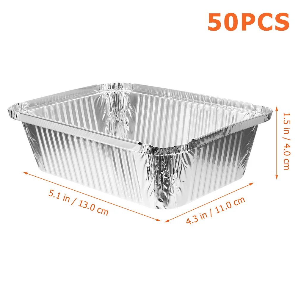 50Pcs Disposable Rectangle Aluminum Foil Food Tray Baking Pan Container BBQ  Accessories with Lid dessert