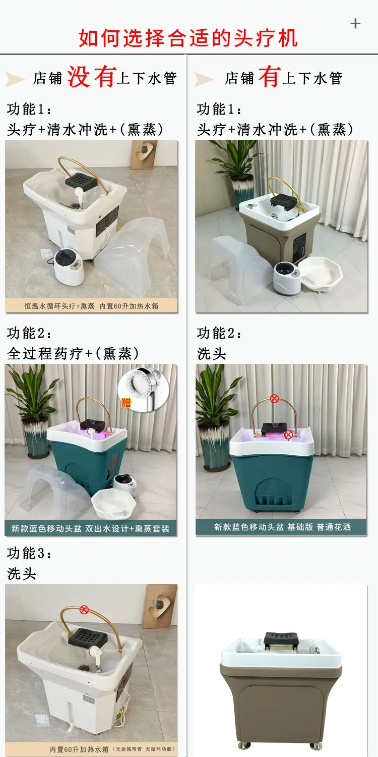 Description Picture 2 of itemMovable Shampoo Basin Head Therapy Machine Supporting Massage Couch Facial Bed Fumigation Water Circulation Shampoo Machine