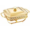 Glass buffet stove square 1.8L golden food heating container glass chafing dish 1