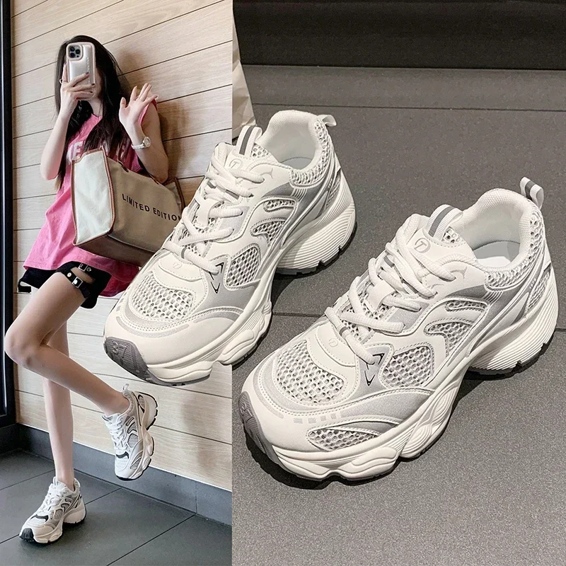 

Shoes for Women 2023 High Quality Summer Lace Up Vulcanize Breathable Outdoor Walking Zapatos Mujer Sneakers