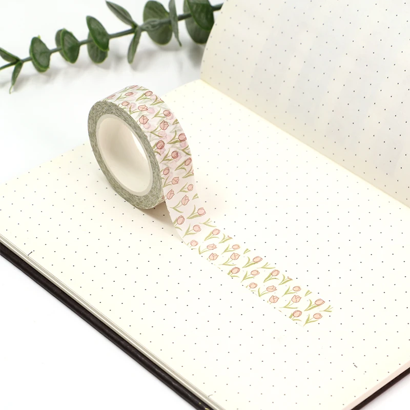 Deco Watercolor Tulip Pattern Washi Tape 1PC 10M For Scrapbooking Planner