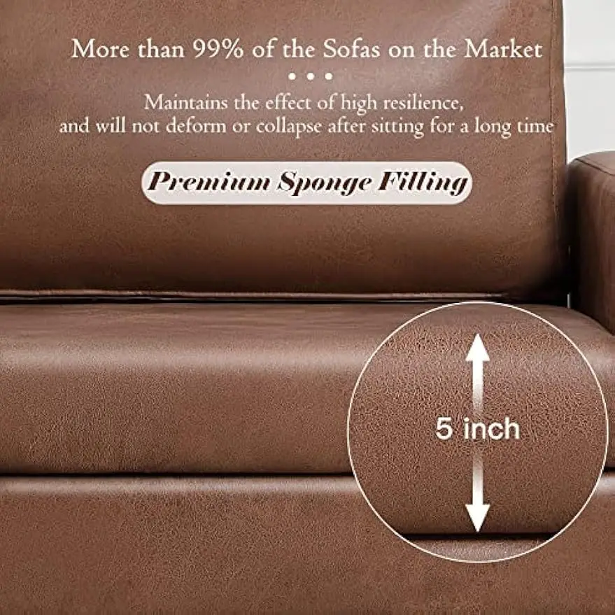 Description Picture 6 of itemSofa Couch for Living Room,Small Couches,Faux Leather Loveseat,Mid Century Modern Sofas,Brown Comfy Love Seat for Lounge, Office