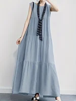 Light gray Women's Oversized Woven Dress Casual Bohemian Maxi Summer A-Line Long  Full Length Clothing Light gray - Image 5