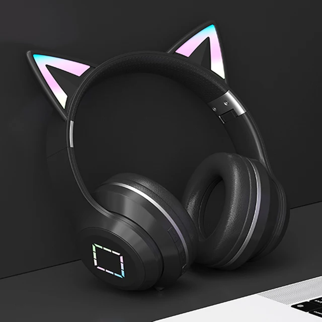Écouteurs sans fil Bluetooth, lumière LED, dégradé de couleur, oreillettes de chat – Image 6