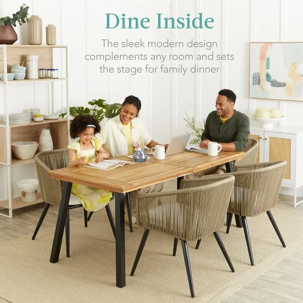 Dining Table Best Choice Products 6-Person Indoor Outdoor Acacia Wood , Picnic Table w/Powder-Coated Steel, 2