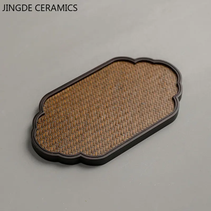 

Bamboo Knitting Solid Wood Tea Tray Teaware Storage Board Afternoon Tea Dessert Coffee Trays Chinese Tea Room Ceremony Tools