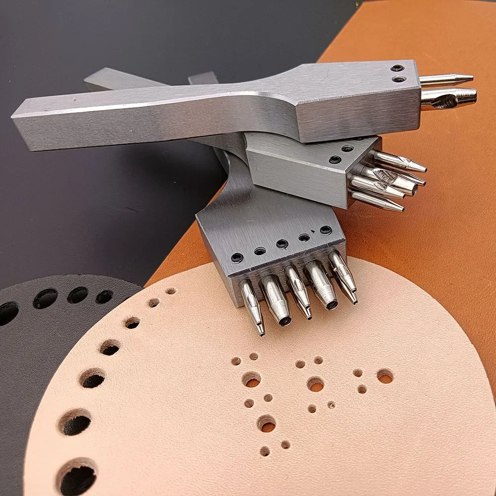 Leather Craft 3/5 Holes Puncher Diameter 1mm+3mm precise Round hole brogue style cutting Tools