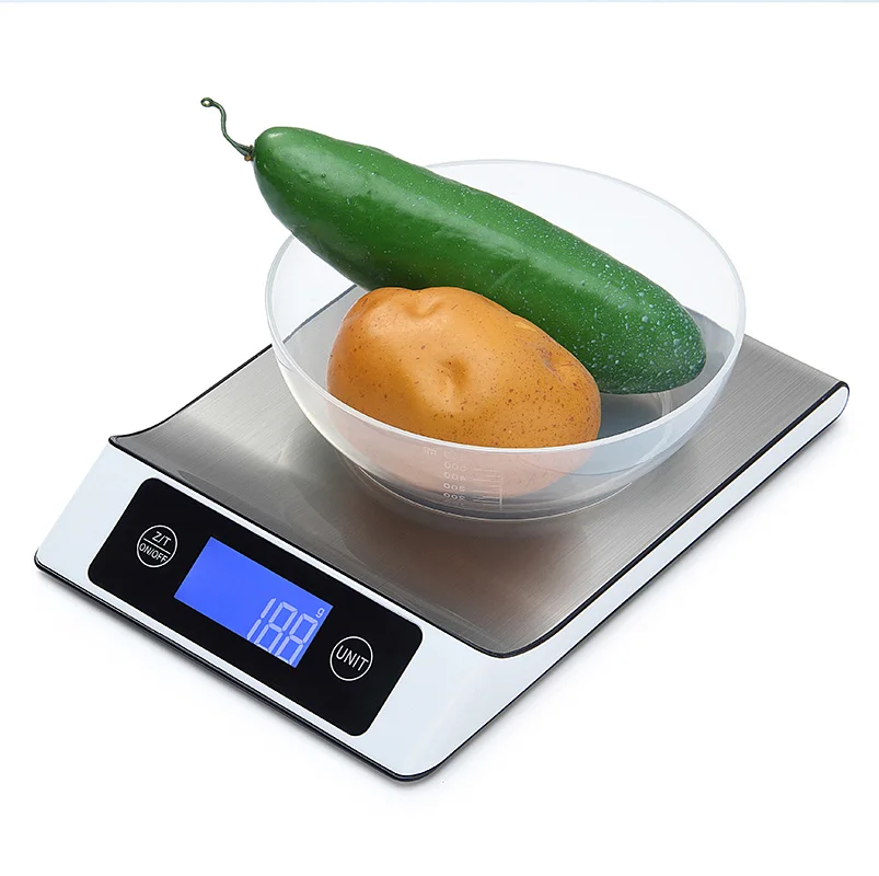주방 규모 15Kg/1g 스테인레스 스틸 전자 디지털 저울 그램 저울 커피 무게 베이킹 요리를위한 스마트 음식 규모