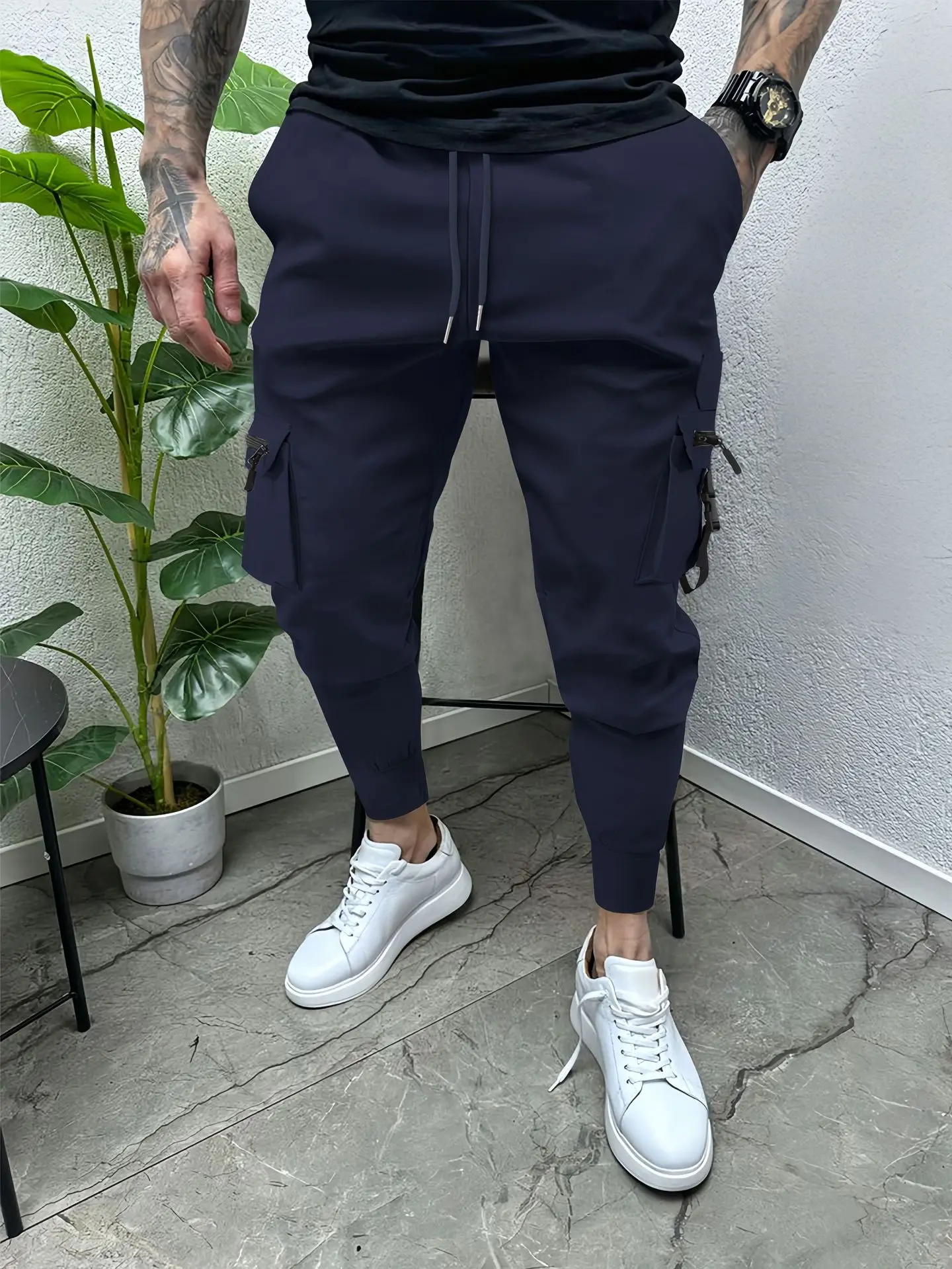 2024 European and American muscle casual multi-pocket slim small foot overalls outdoor street trend micro flick pants 3