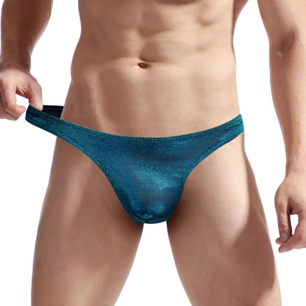 

Men Sexy Briefs Shine Metal Color Lingerie T-back Low Rise G-string Solid Elasticity Thong Summer Casual Swim Short Underwear