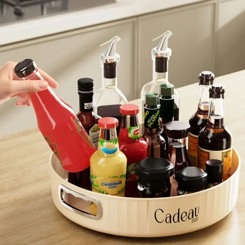 360Degree Rotatable Round Tray Countertop Multi Purpose Storage Tray Rotating Storage Rack Kitchen Bathroom Organization storage tray rotating storage organizer