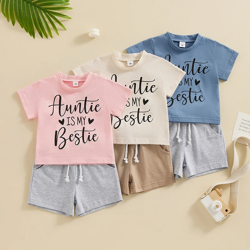 

SUNSIOM Cute Baby Girls Outfit Letter Print Short Sleeve T-Shirt and Elastic Waist Solid Color Shorts 2 Pcs Summer Clothes