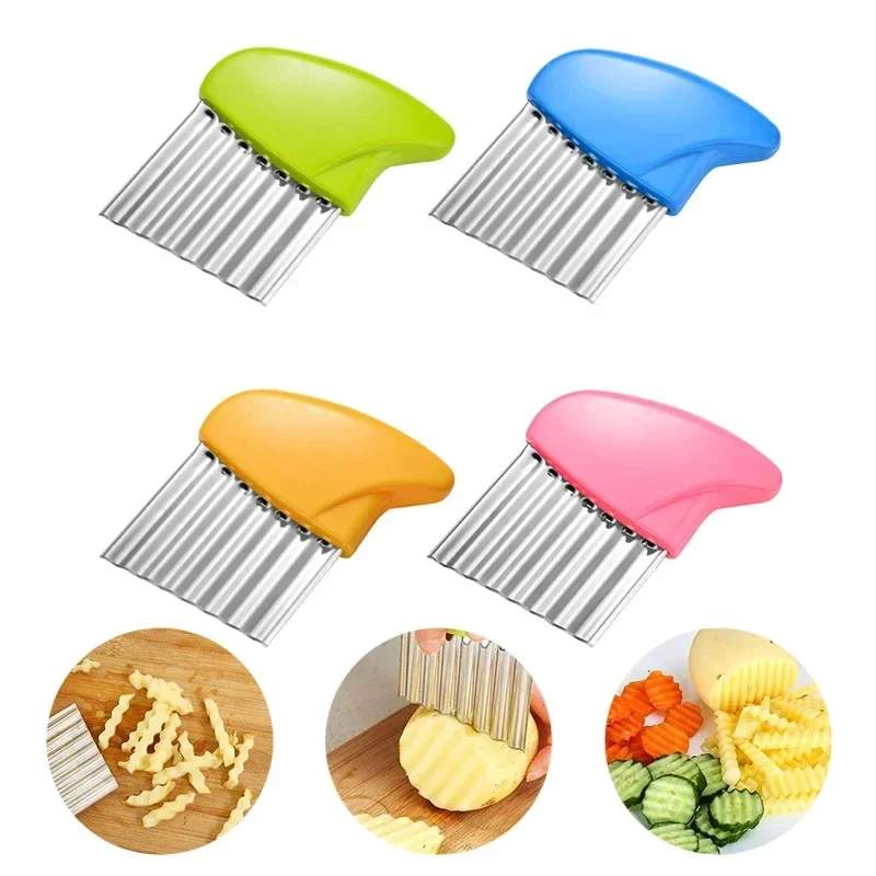 Vegetable Slicer Potato Chip Slicer Dough Vegetable Fruit Crinkle Wavy Kitchen Knife Cutter Chopper French Fry Maker Tools Gadget Stainless Steel