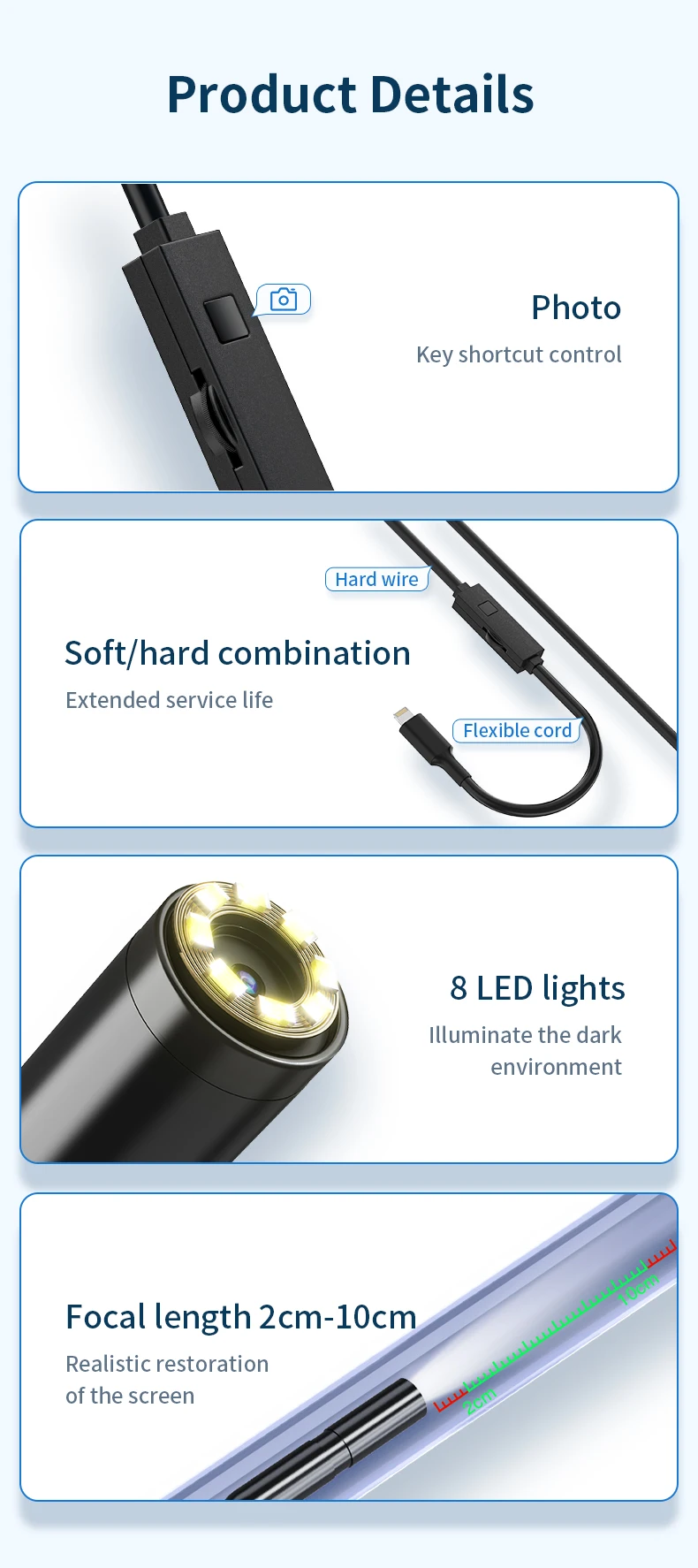 KERUI 2MP Endoscope Android Mini Inspection Camera Single/Dual Lens for Iphone Waterproof Pipeline Borescope Type C IOS 6